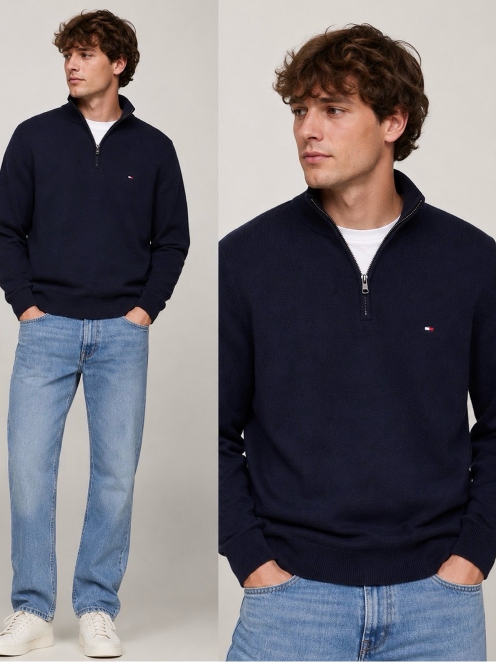 Tommy Hilfiger Men's Navy Zip-Up Mock Neck Sweater